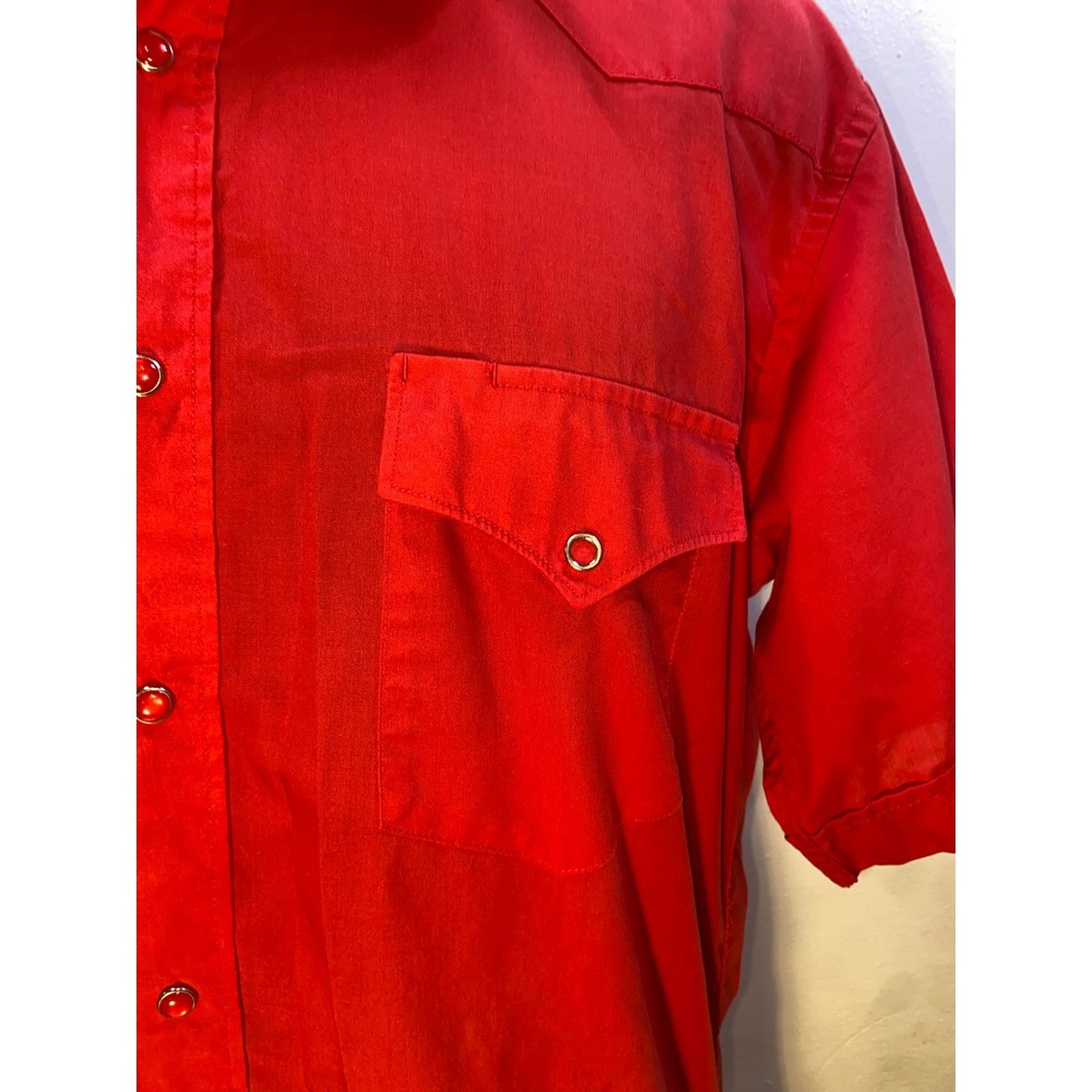 White Horse Mens Western Shirt Red Short Sleeve Pearl Snap Button Down Retro M - Picture 4 of 5